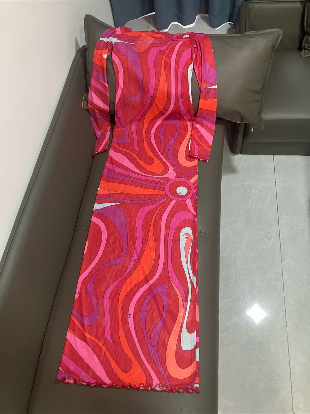Emilio Pucci Pink and Red Swirl Maxi Dress